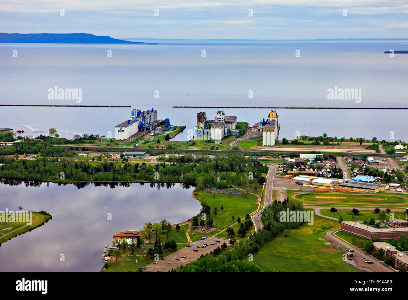 Boulevard Lake in the Current River Greenway and Grain Elevators lining