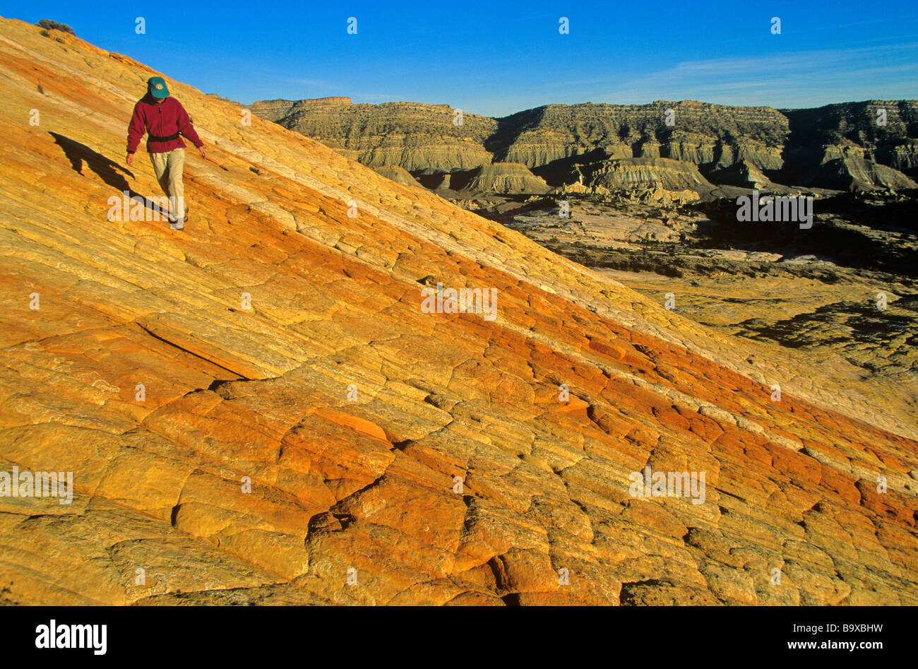 Hiking on Sandstone the Coxcomb area of Grand Staircase Escalante National Monument Utah Stock Photo