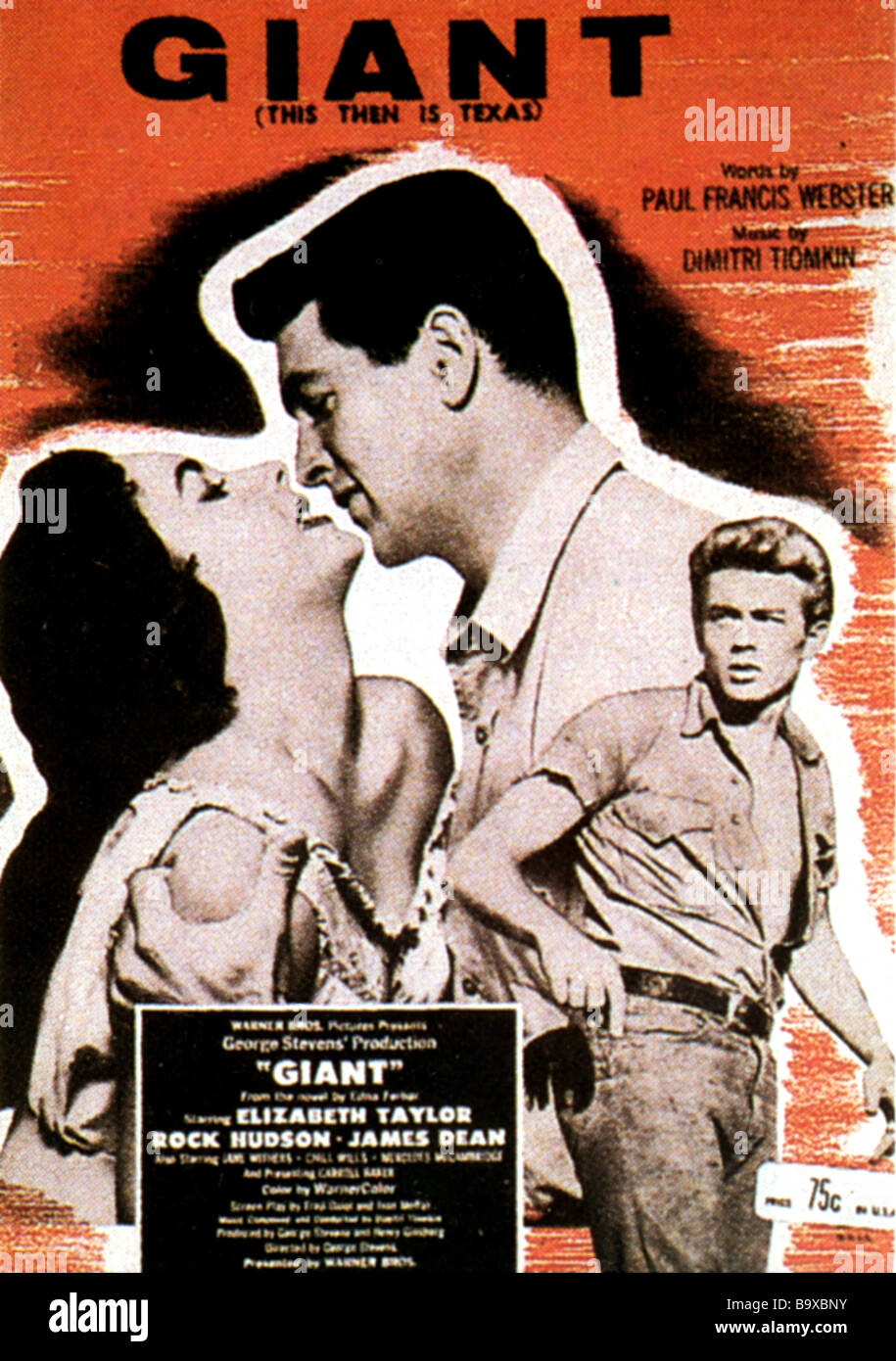 GIANT poster for 1956 Warner film with Rock Hudson, Elizabeth Taylor and James Dean Stock Photo