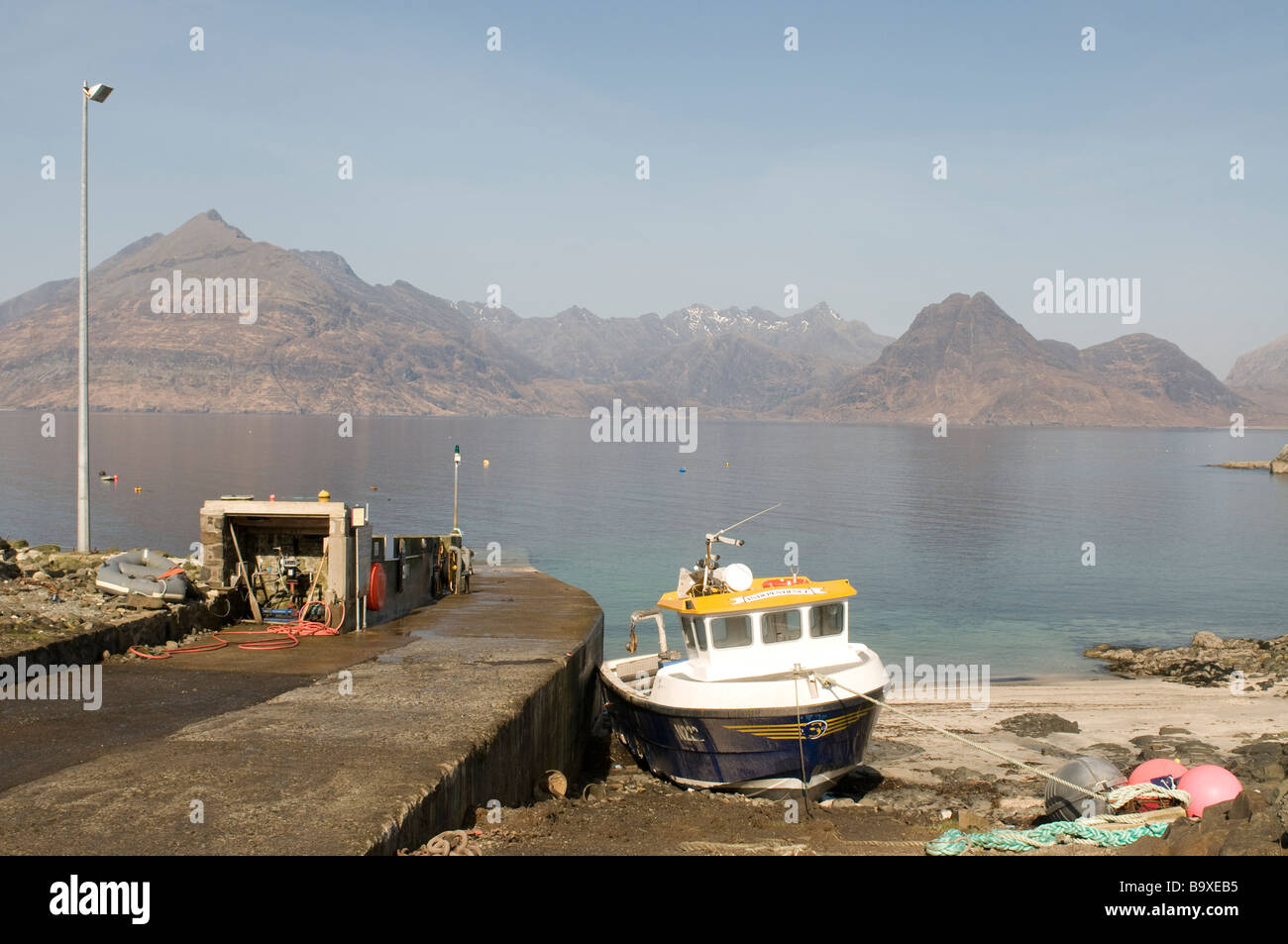 The Elgol Jetty on Loch Scavaig with the Black Cullins mountains beyond Scottish Highlands   SCO 2241 Stock Photo
