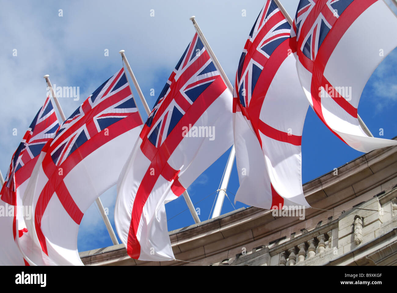 Flags white ensign red St George's Cross Stock Photo