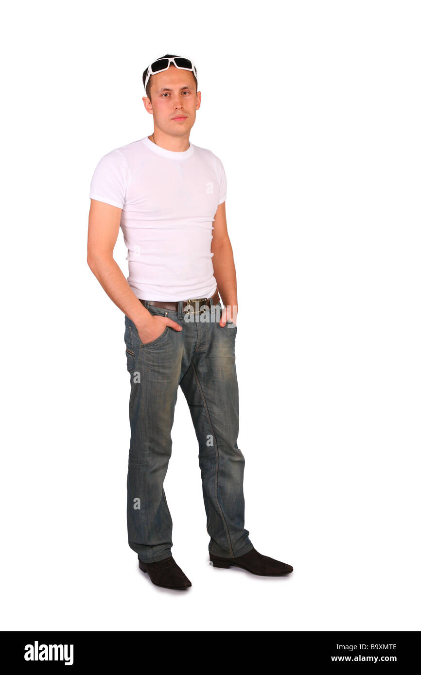 man stand on white background Stock Photo - Alamy