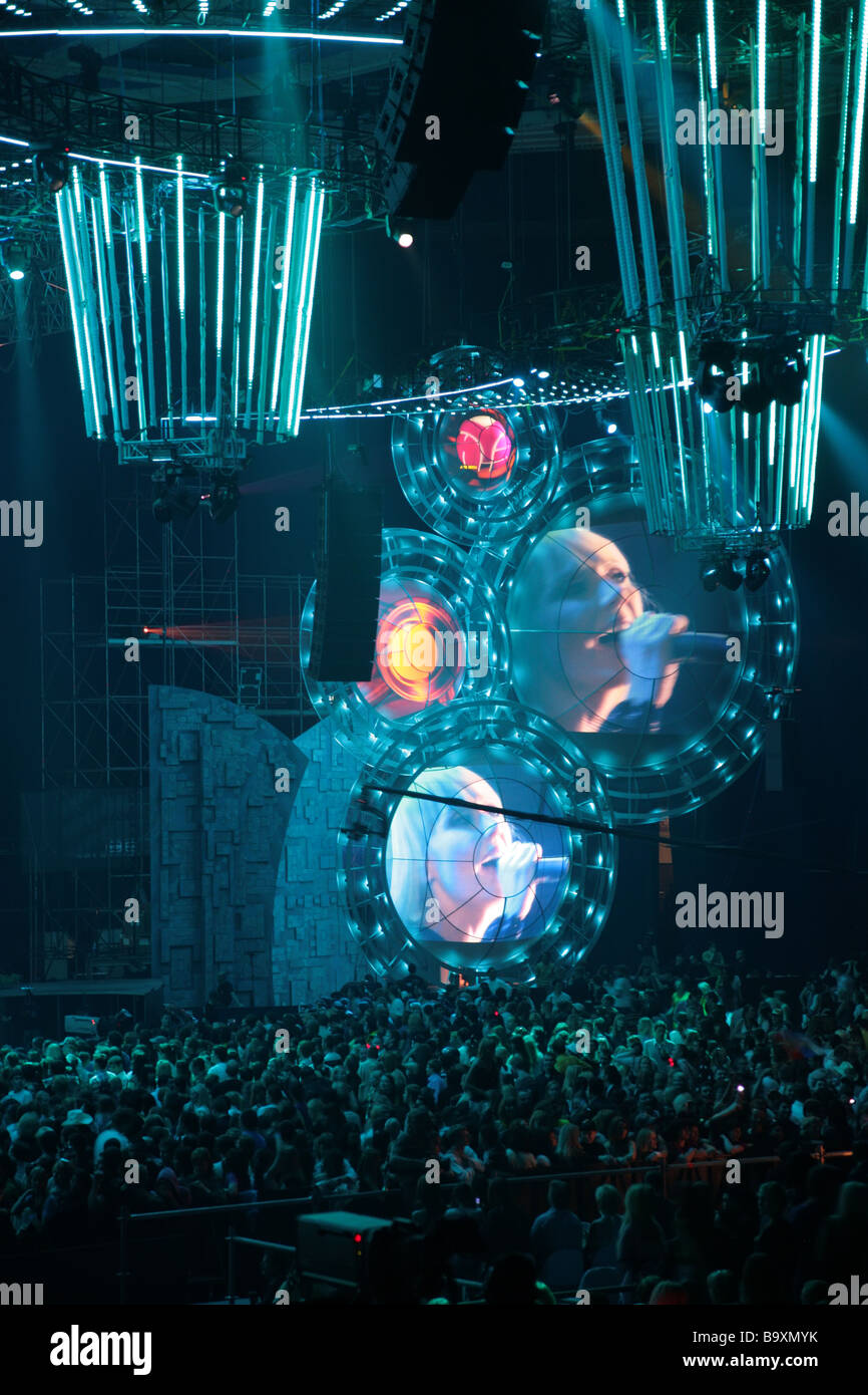 Moscow - JUNE 6: MUZ-TV Music Awards. singer on screens on concert Stock Photo