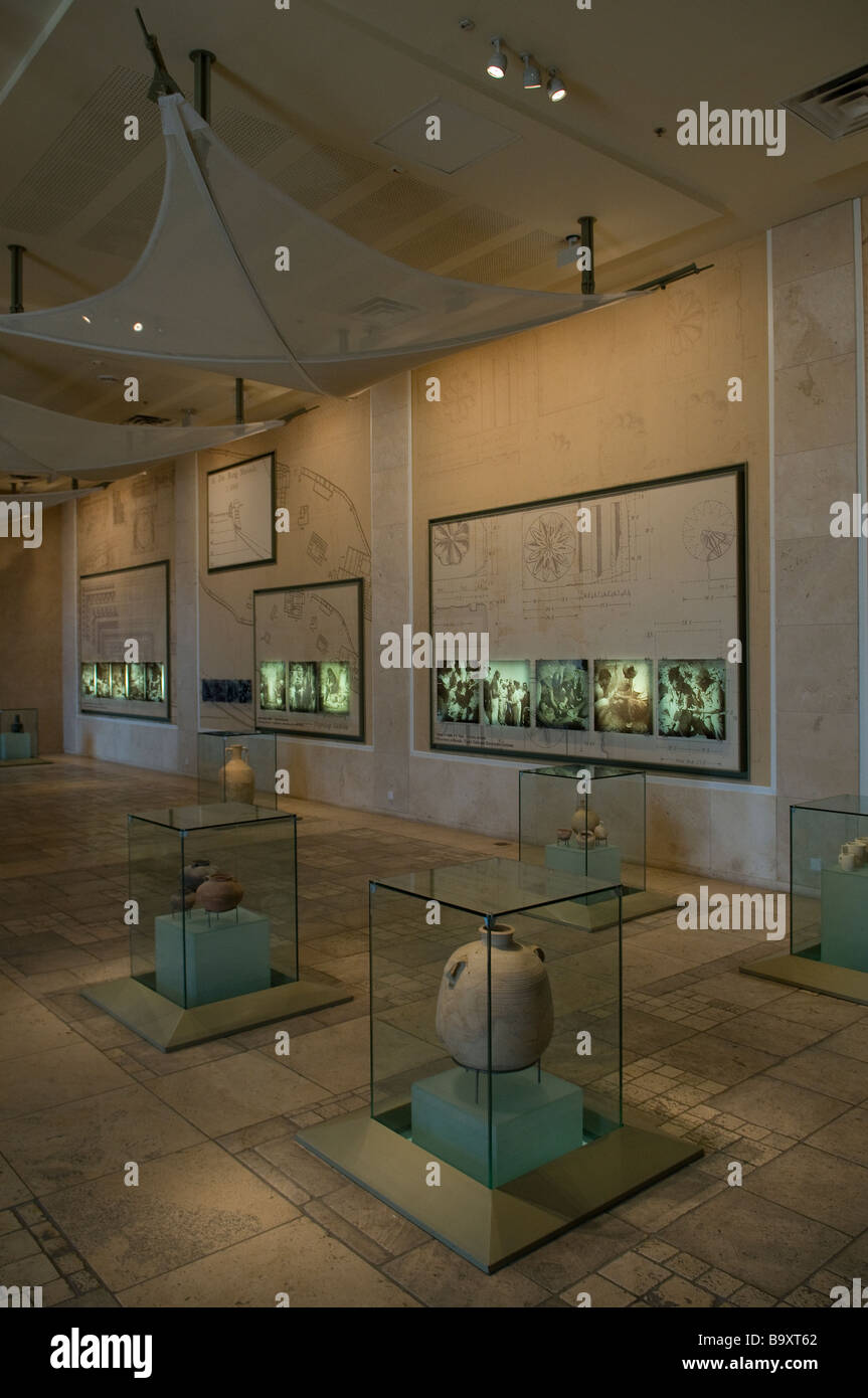Ancient artifacts exhibited in the visitor hall in Masada archaeological site Dead Sea Israel Stock Photo