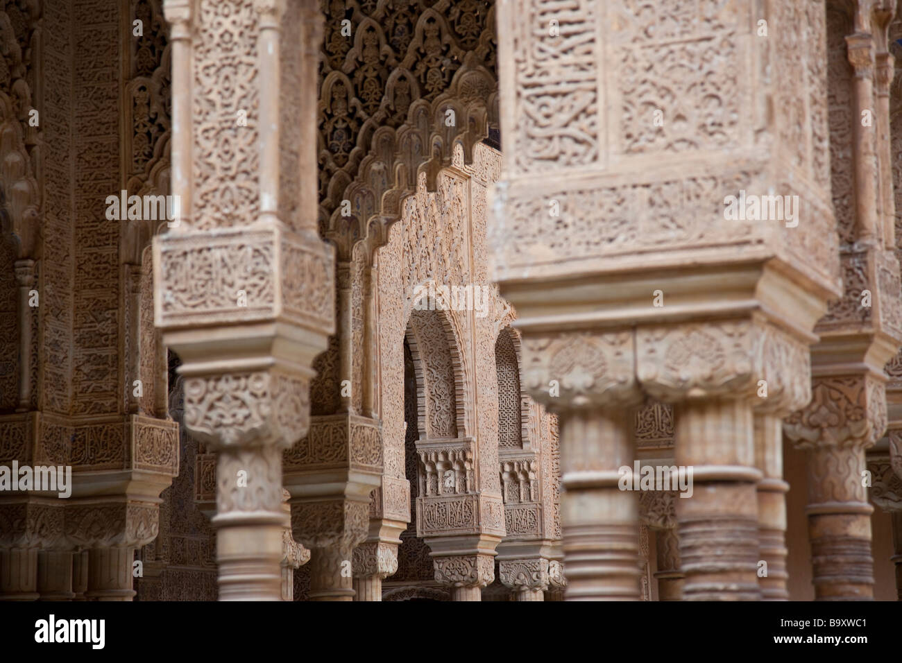 Patio de los Leones in the Palace in the Alhambra in Granada Spain Stock Photo