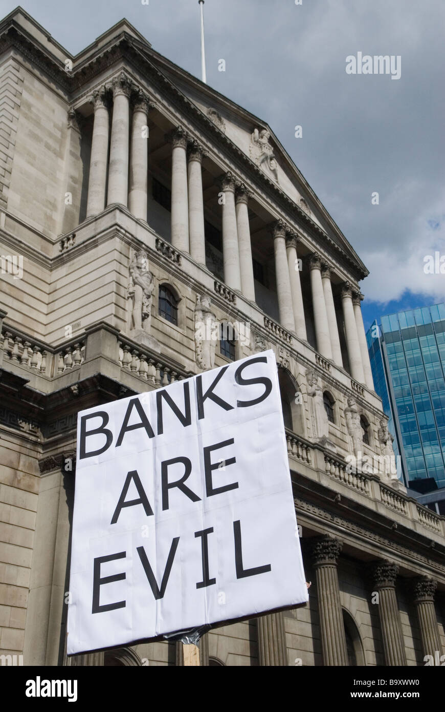 G20 Stop the City demonstration, 2009 protest outside Bank of England because of the recession and credit crunch. 2000s UK HOMER SYKES Stock Photo