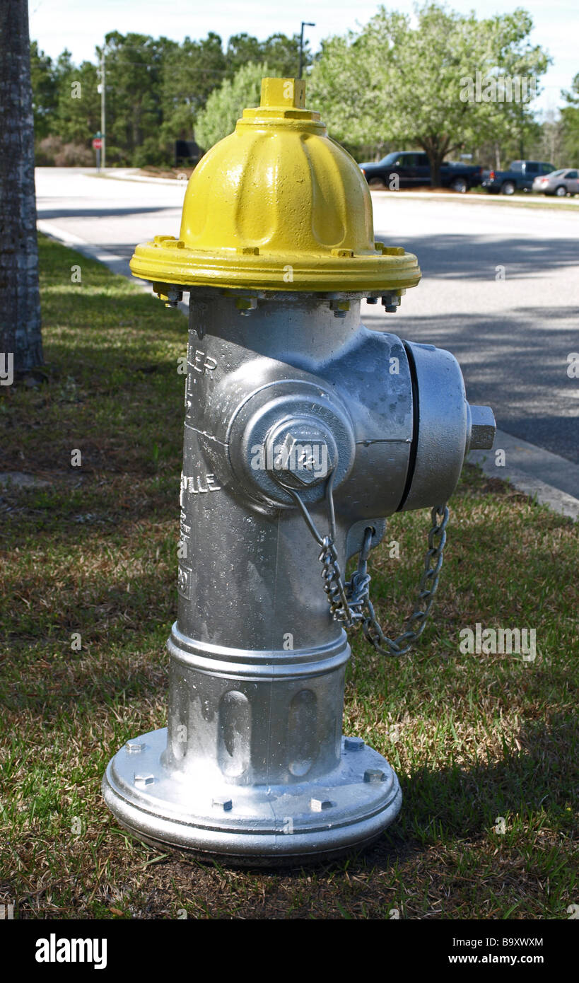 fire hydrant used to connect water hoses to piped water, yellow top and