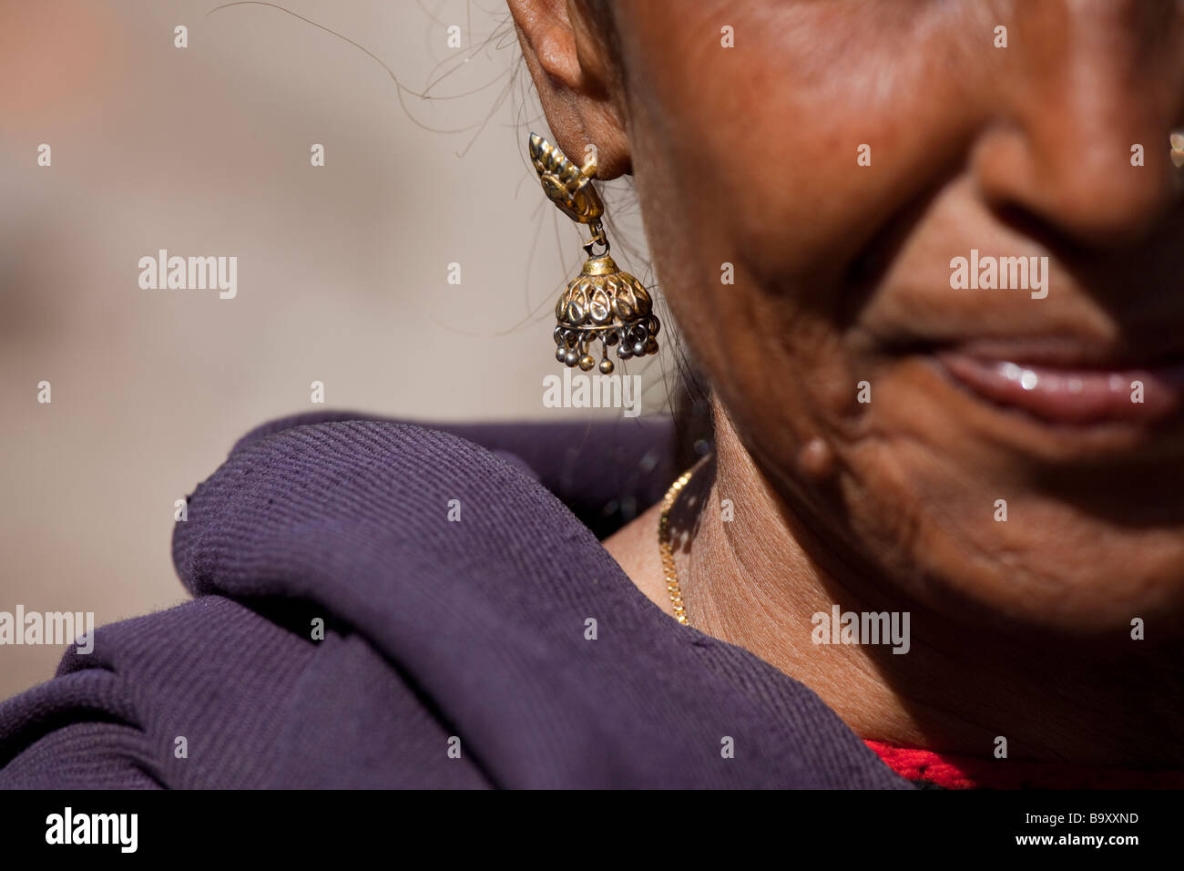 Woman Wearing a Gold Earring in Fatehpur Sikri in Uttar Pradesh India Stock Photo