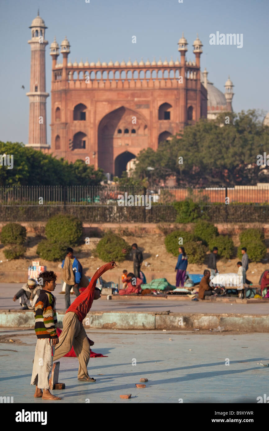 Cricket in front of the Friday Mosque or Jama Masjid in Delhi India Stock Photo
