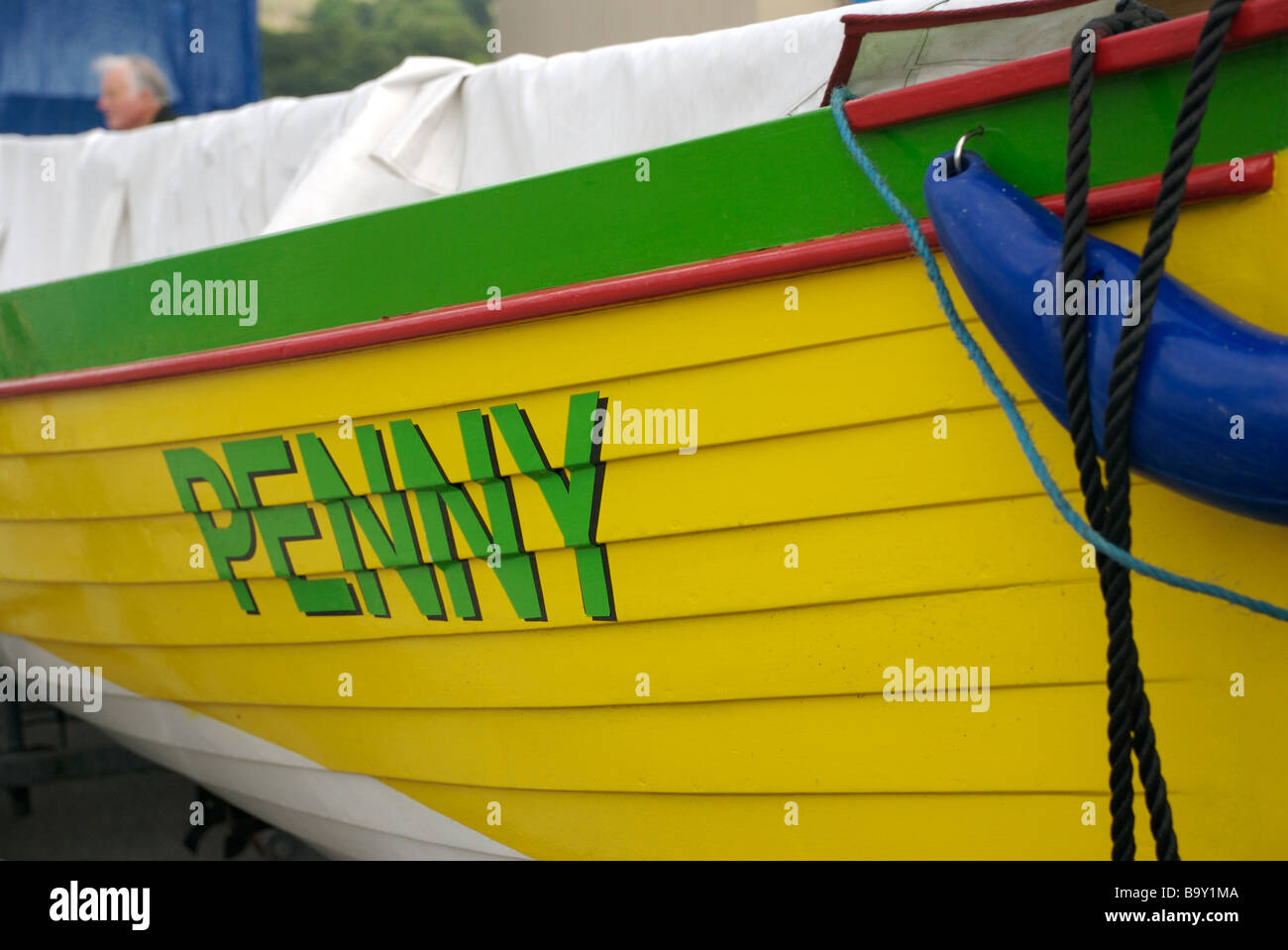 Penny name on a gig racing boat, Saltash, Cornwall, UK Stock Photo