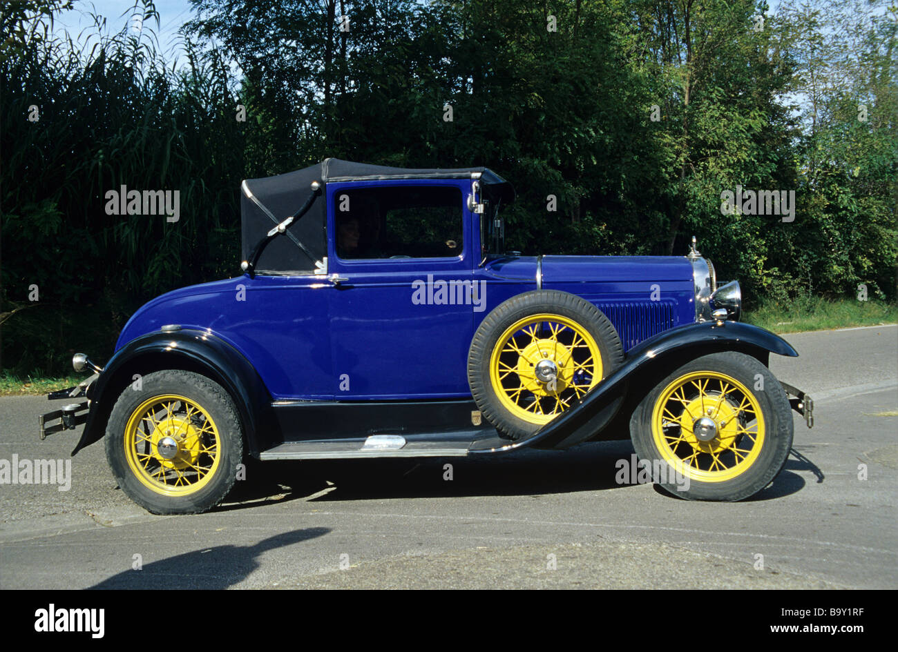 Blue Ford Model A Vintage or Veteran Car or Automobile (1930) Stock Photo