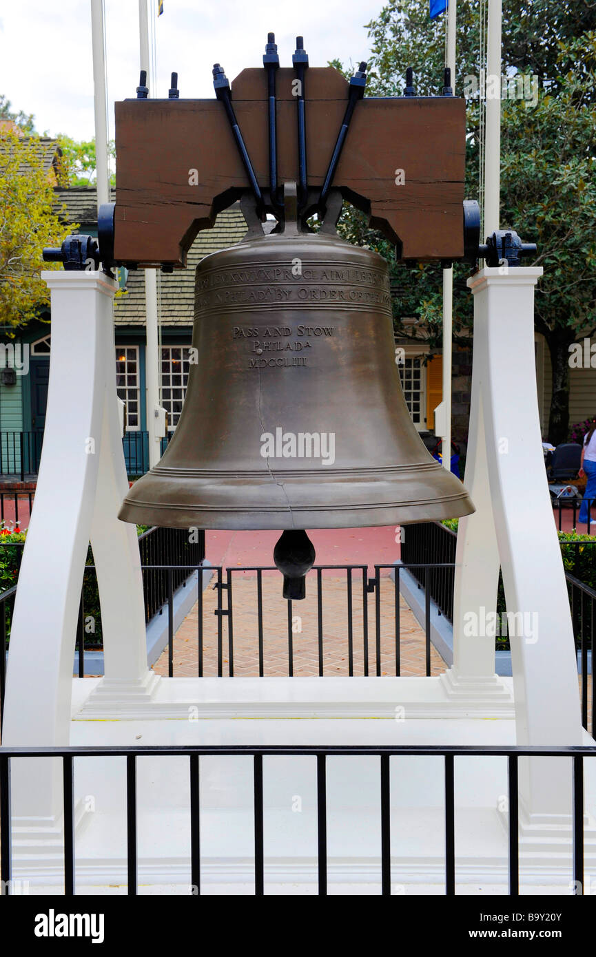 Replica of Liberty Bell in Liberty Square area at Walt Disney Magic Kingdom Theme Park Orlando Florida Central Stock Photo