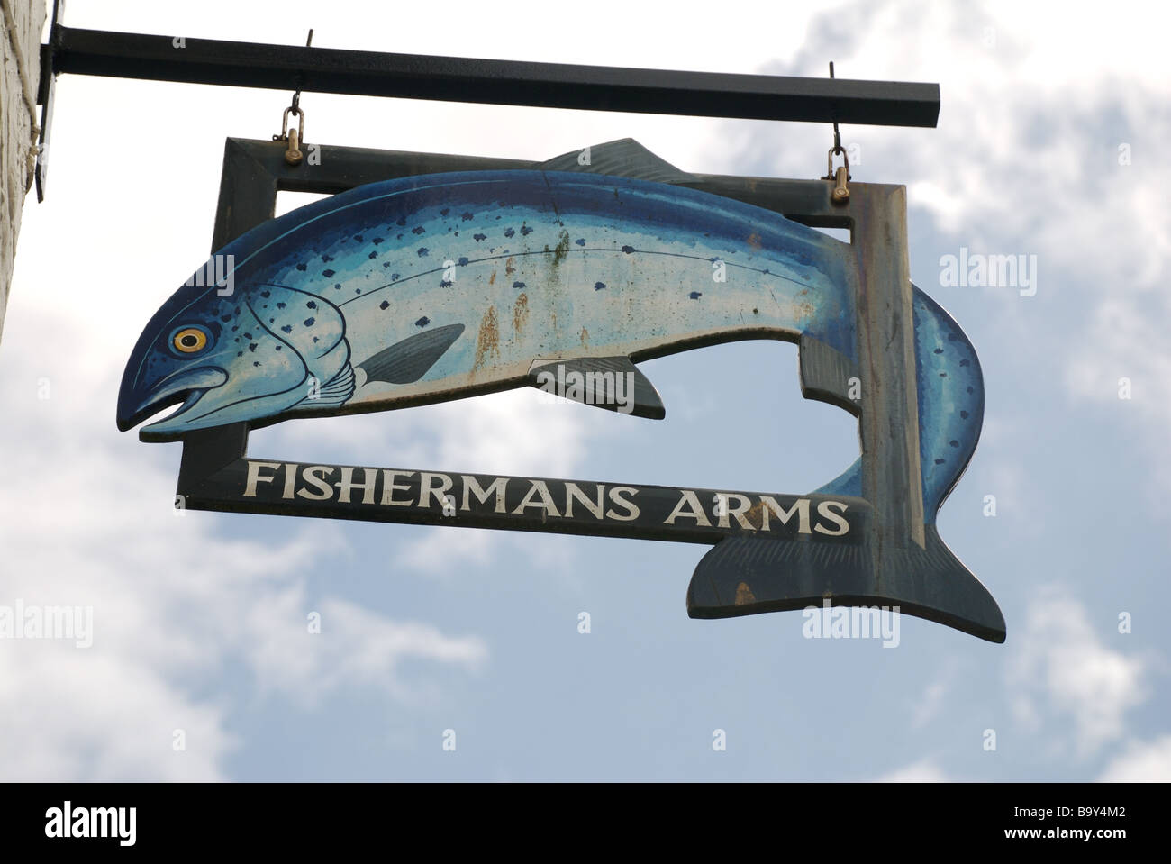 The Fisherman's Arms pub sign, Looe, Cornwall, UK Stock Photo