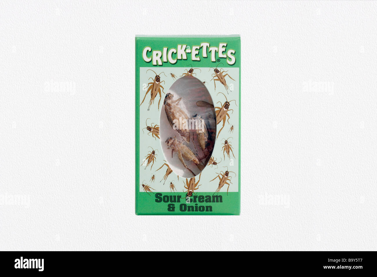 Real cricket snack food in a box. Stock Photo