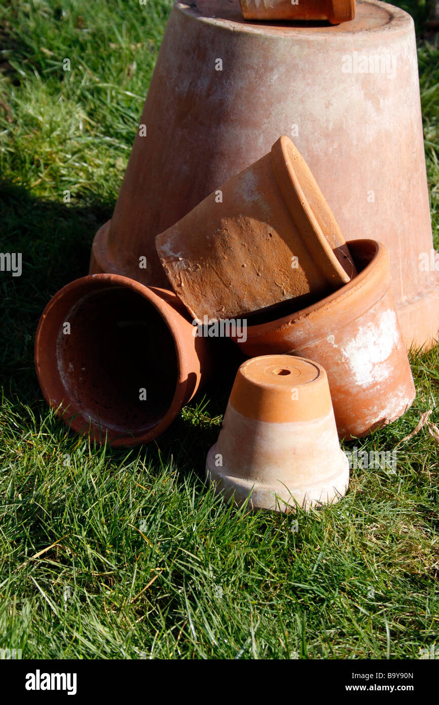 EMPTY TERRACOTTA POTS ON A LAWN Stock Photo - Alamy