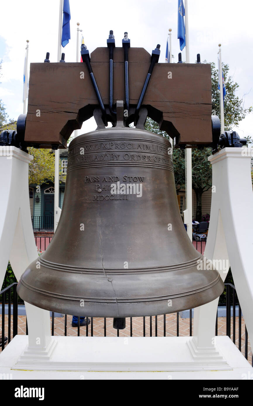 Replica of Liberty Bell in Liberty Square area at Walt Disney Magic Kingdom Theme Park Orlando Florida Central Stock Photo