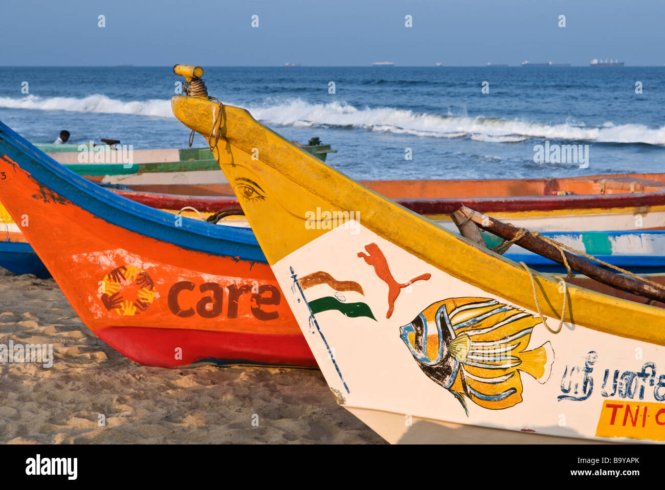 Fishing boats on Marina Beach Chennai Tamil Nadu India Stock Photo Alamy