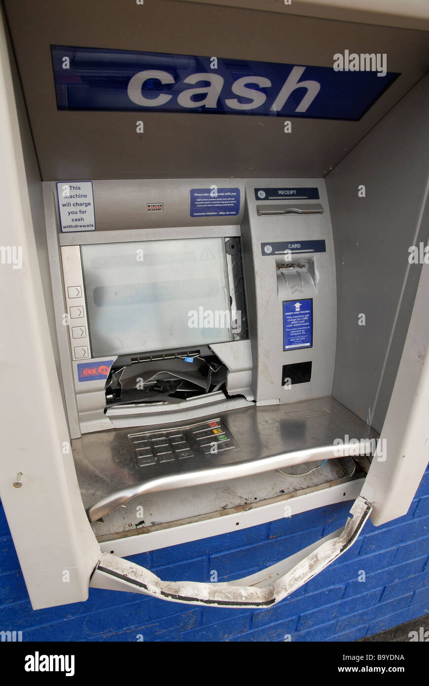 A vandalised cash machine at Rugby Warwickshire 2009 Stock Photo