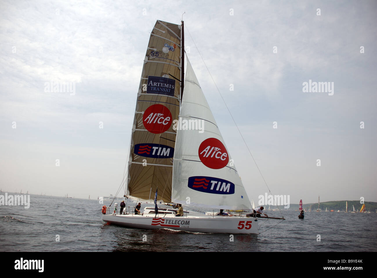 Number 55 Telecom Italia yacht, Class 40, Artemis Transat Race 2008, Plymouth, Devon, UK Stock Photo