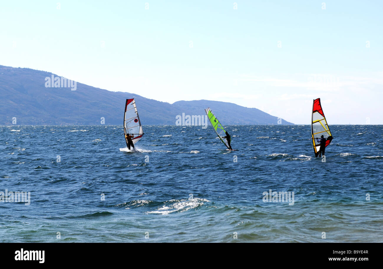 Surfer at Lake Garda Stock Photo