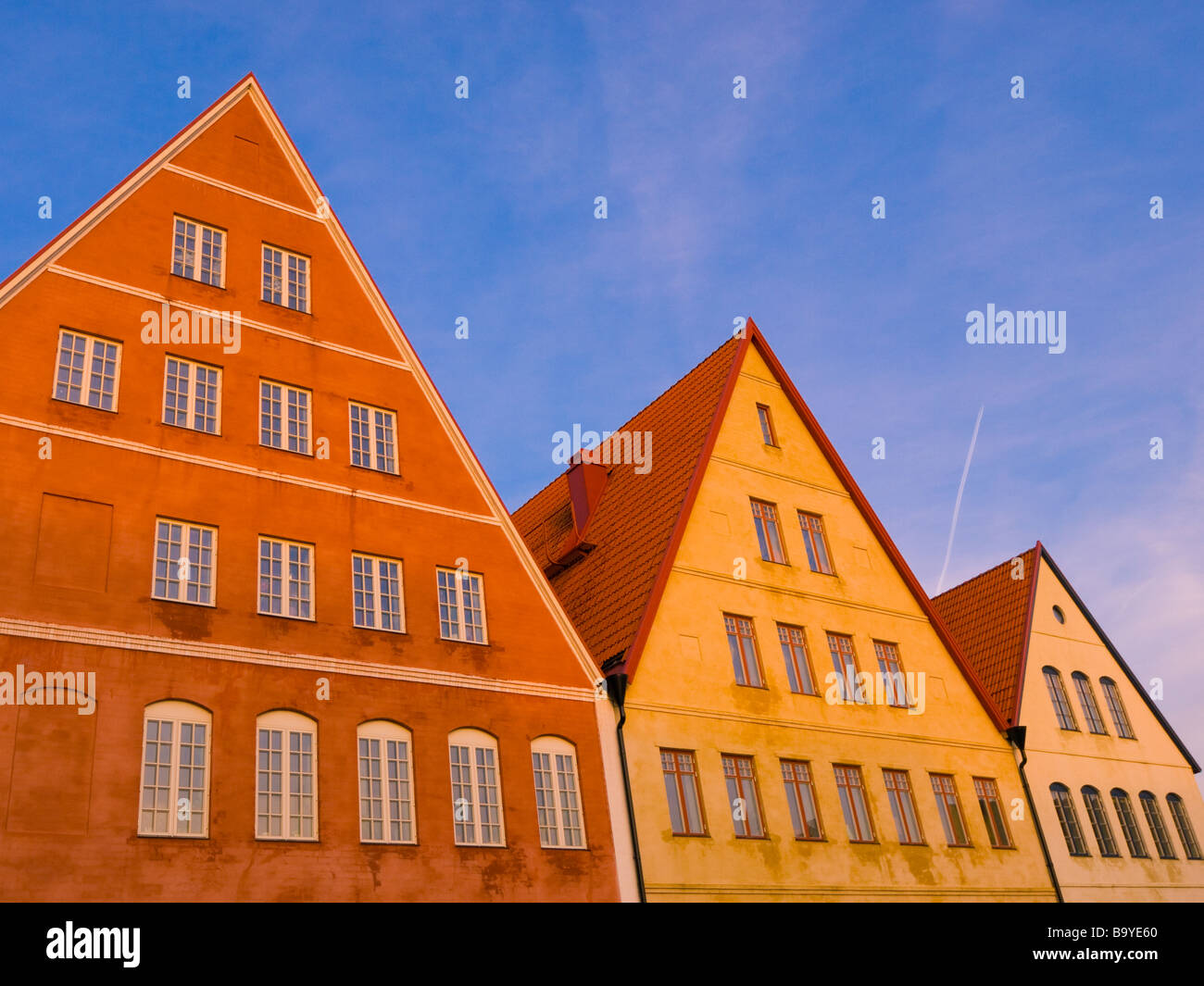 Sloped roofs of the Jakriborg district of Hjärup, Sweden. Stock Photo