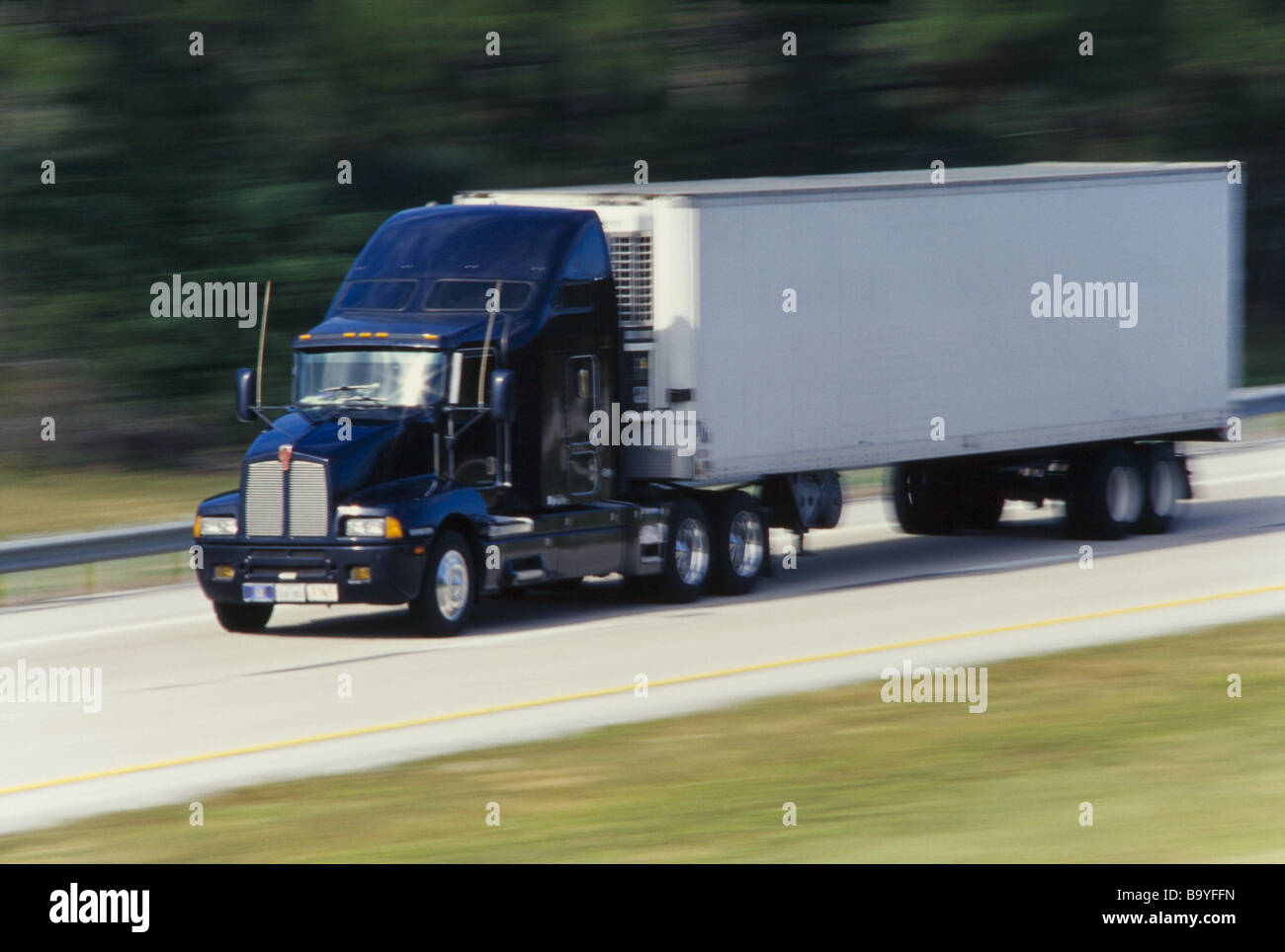 Semi Truck type vechiles, on road in motion Stock Photo