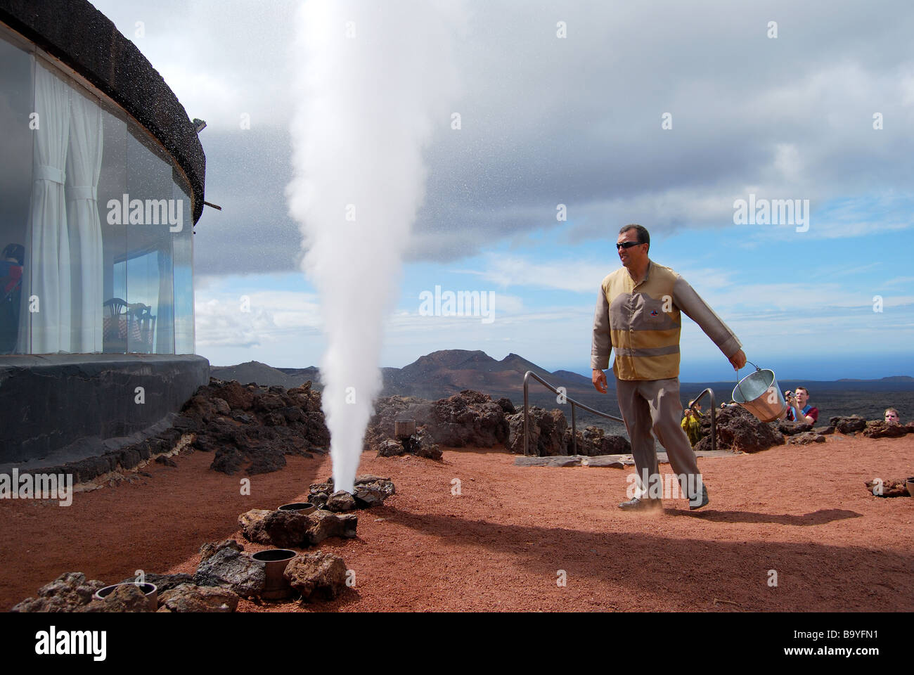 Steam spout, Islote de Hilario, Timanfaya National Park, Lanzarote, Canary Islands, Spain Stock Photo