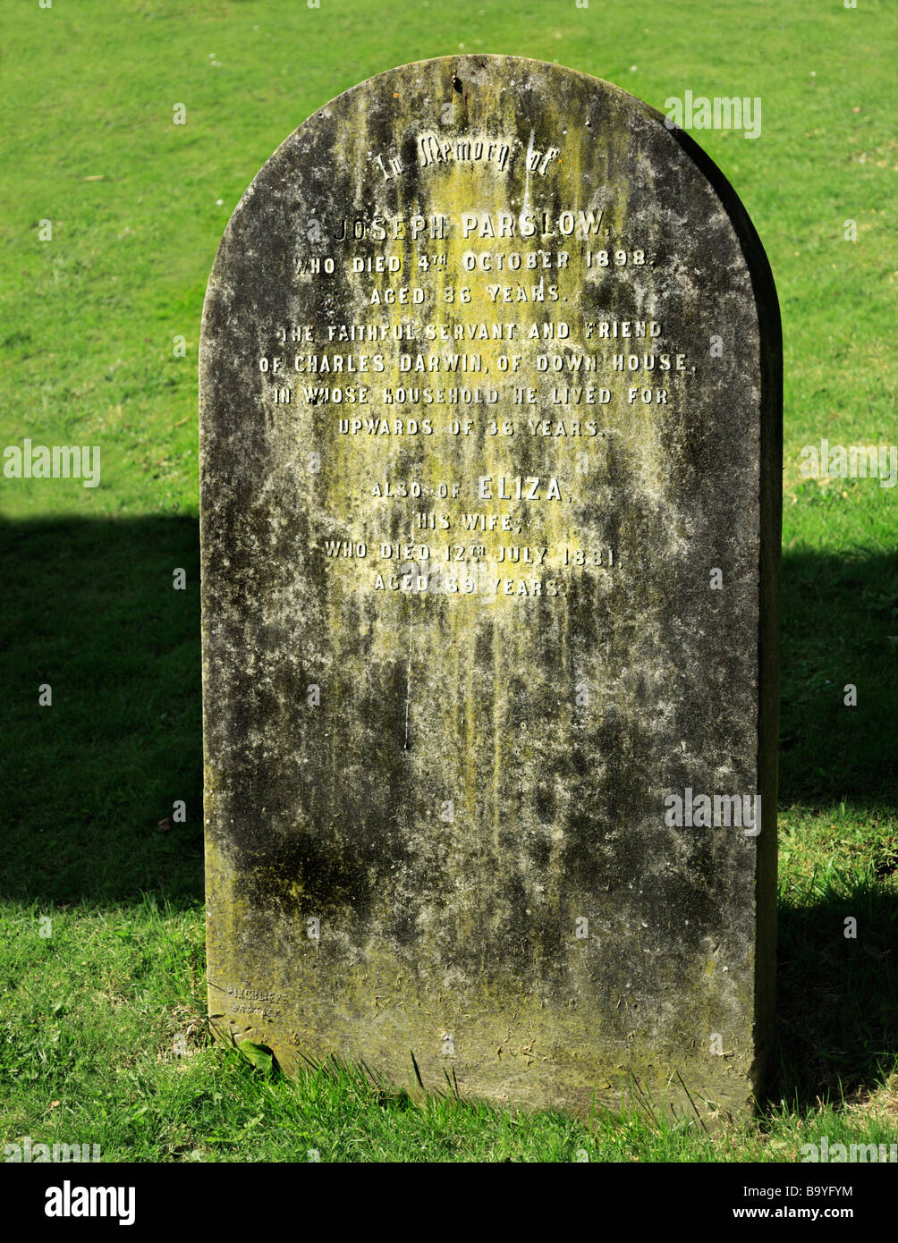Gravestone of Joseph Parslow servant and Friend of Charles Darwin. St