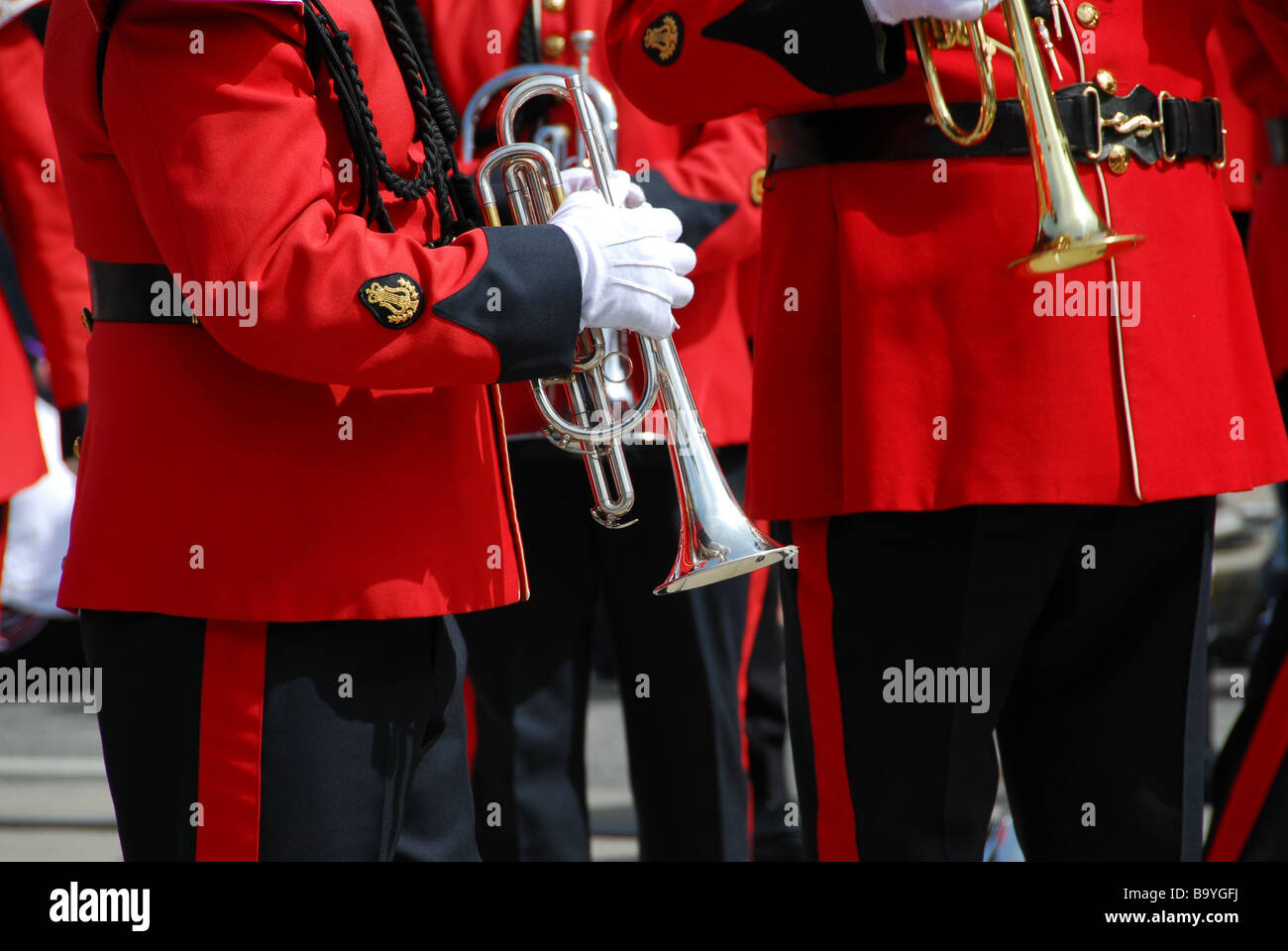 Marching band playing trumpets Stock Photo Alamy