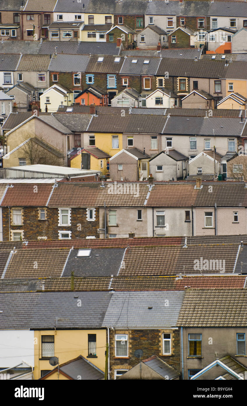 Typical terraced housing in the Rhondda Valley South Wales UK Stock Photo