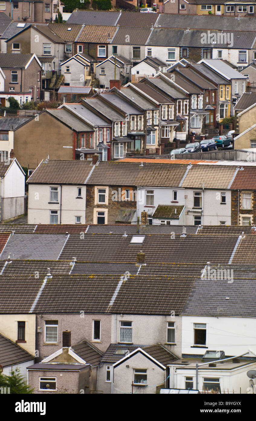 Typical terraced housing in the Rhondda Valley South Wales UK Stock