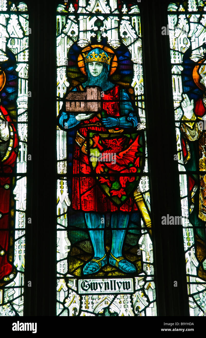 Stained glass window of Gwynllyw in St Woolos Cathedral Newport South