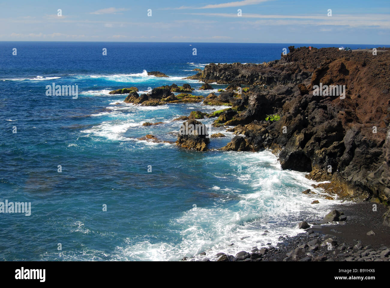 Rocky coastline, Punta de Volcan, Lanzarote, Canary Islands, Spain Stock Photo