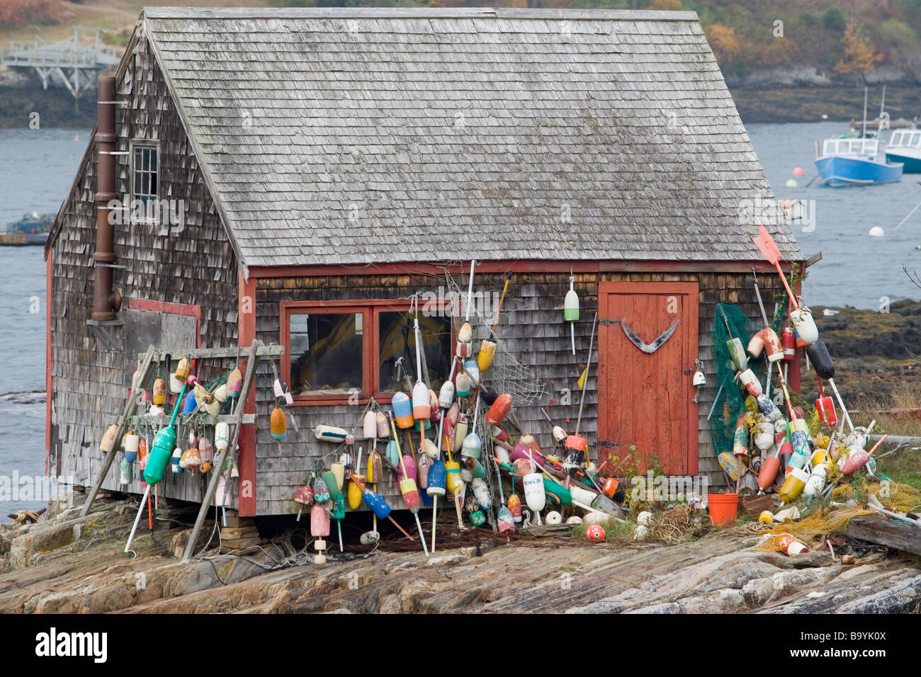 Fishing shack in Mackerel Cove Maine Stock Photo Alamy