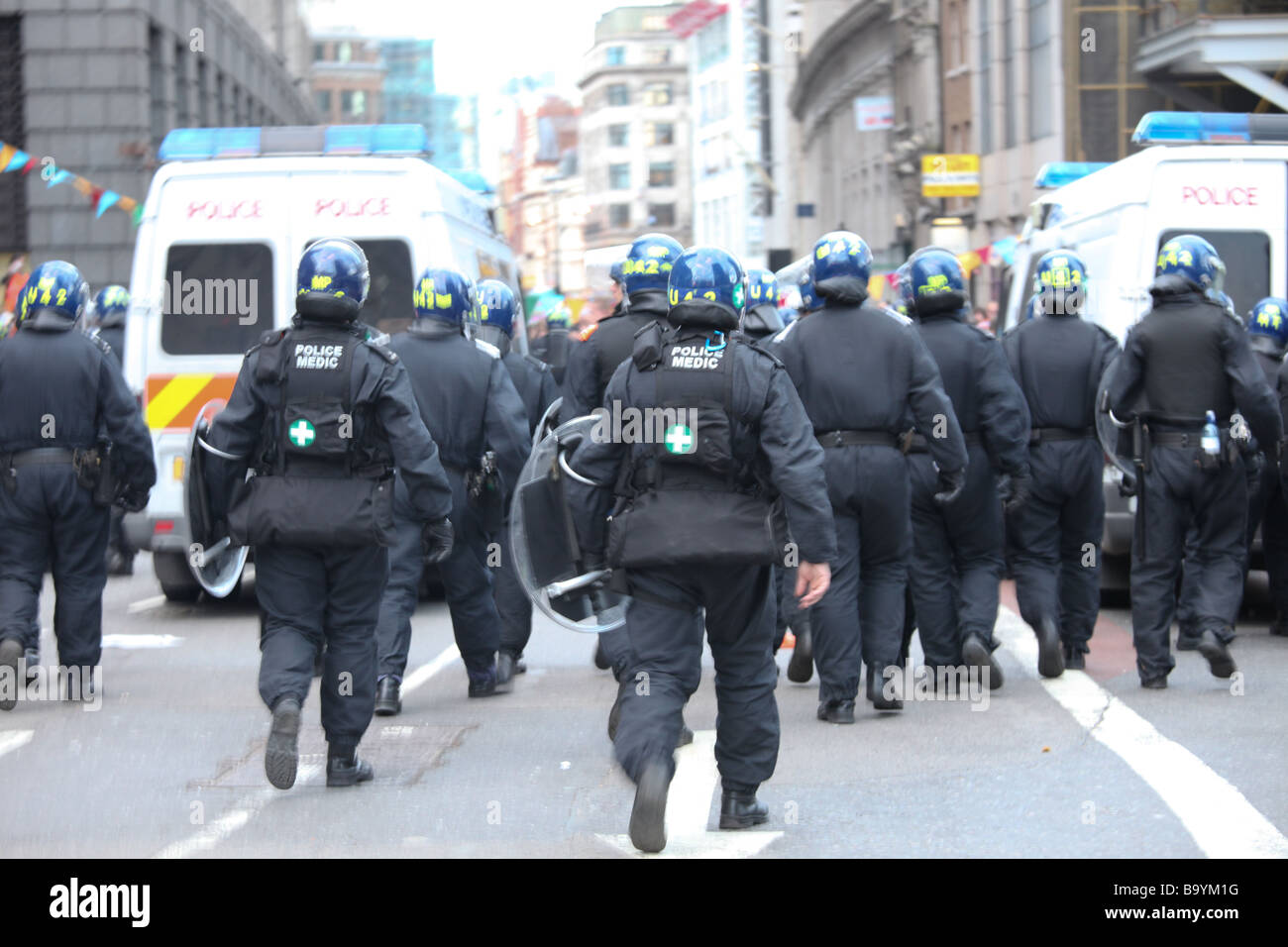 Riot Police at Wednesdays G20 protests in London Stock Photo
