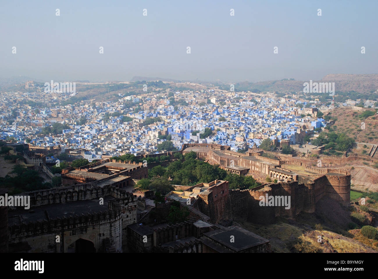 View of old Jodhpur city (Blue city) atop , Mehrangarh Fort, Rajasthan State, India. Stock Photo