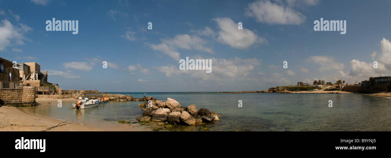 Panoramic view of the seacoat at Caesarea National Park in Israel Stock Photo