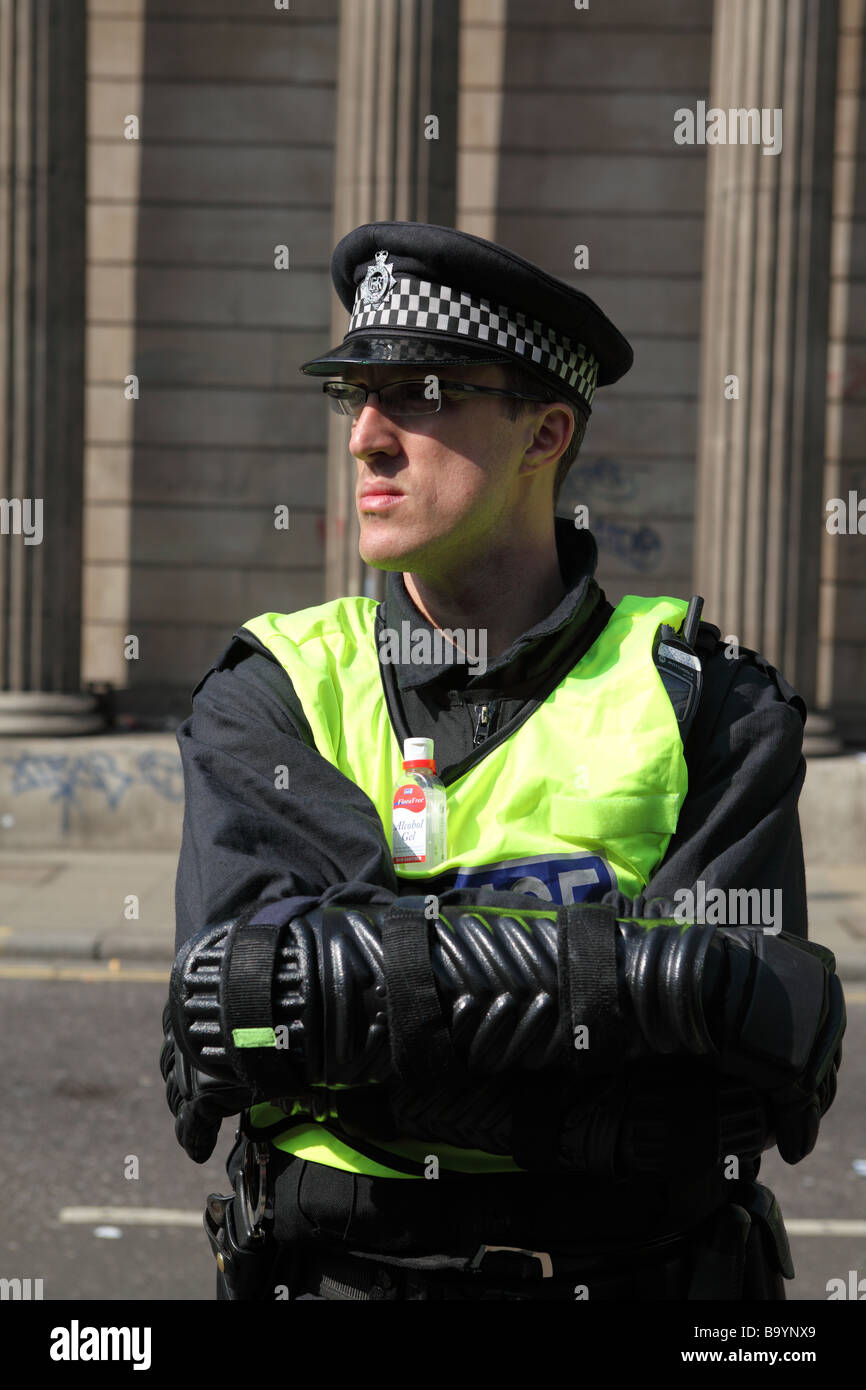 Policeman outside the Bank of England drawn during the 2009 G20 summit, London, UK. Stock Photo