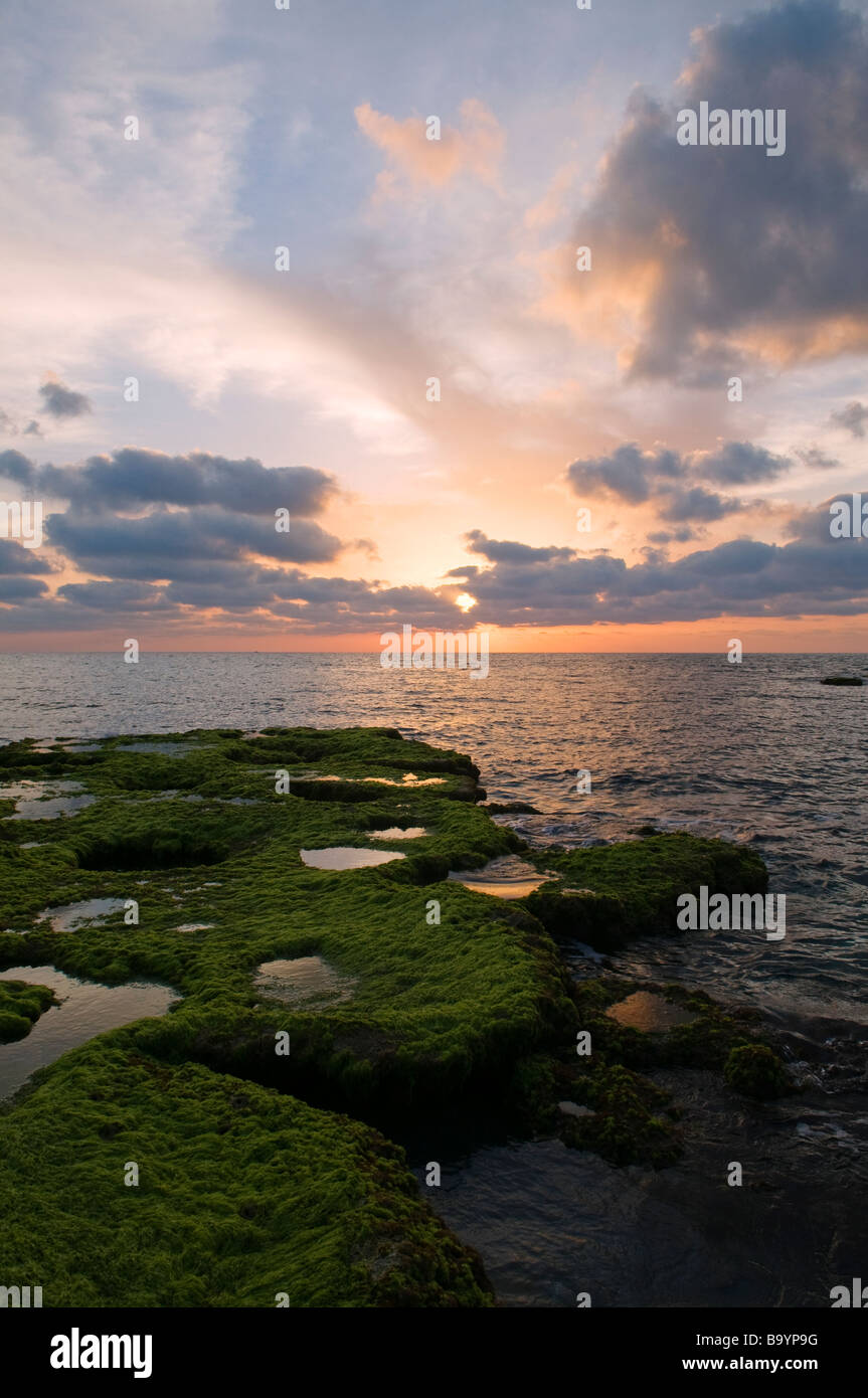 Sunset over the Mediterranean sea in Caesarea area Israel Stock Photo