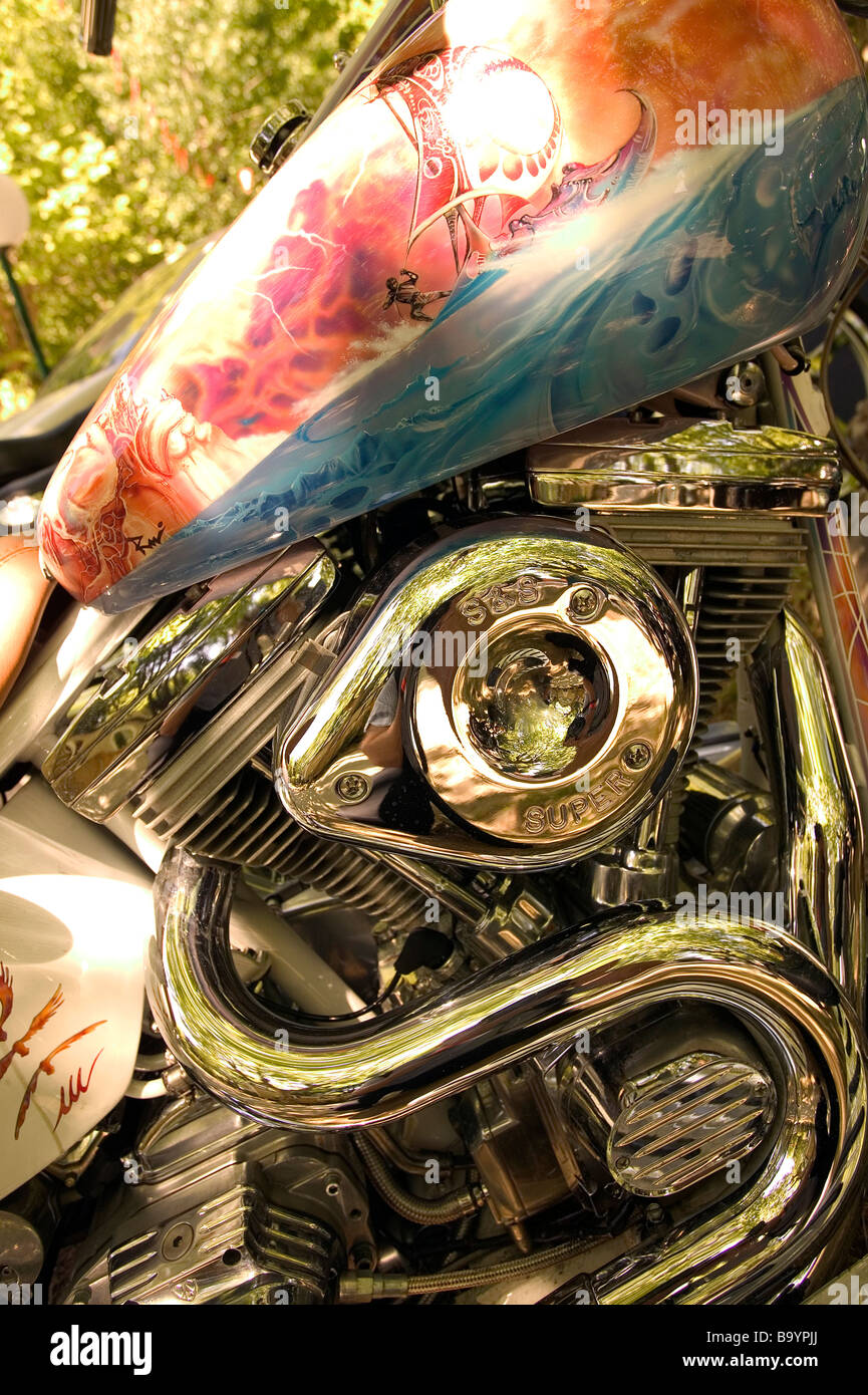 Custom motorcycle with V twin motor Stock Photo