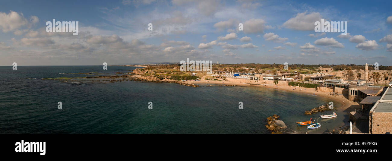 Panoramic view of the seacoat at Caesarea National Park in Israel Stock Photo