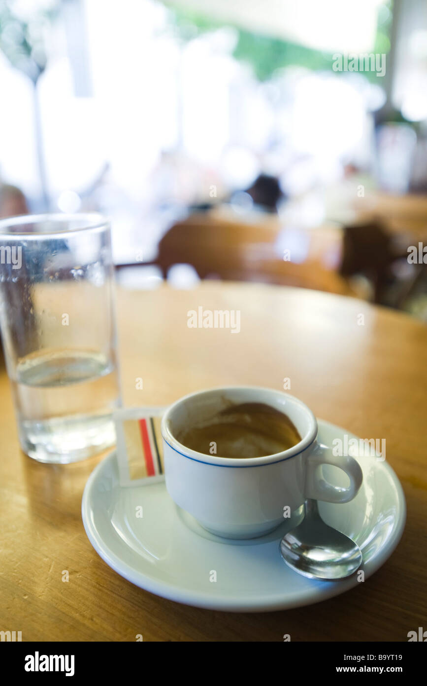 Dirty coffee cup left on cafe table Stock Photo Alamy