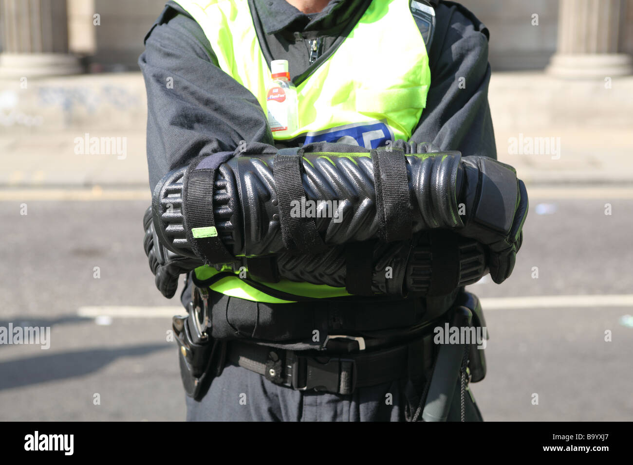 Policeman outside the Bank of England drawn during the 2009 G20 summit, London, UK. Stock Photo