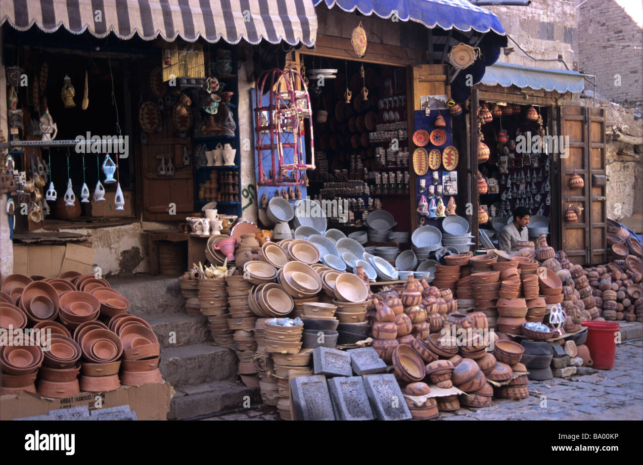 Pottery Shop or Stall Selling Terracotta Pots in the Main Souq or