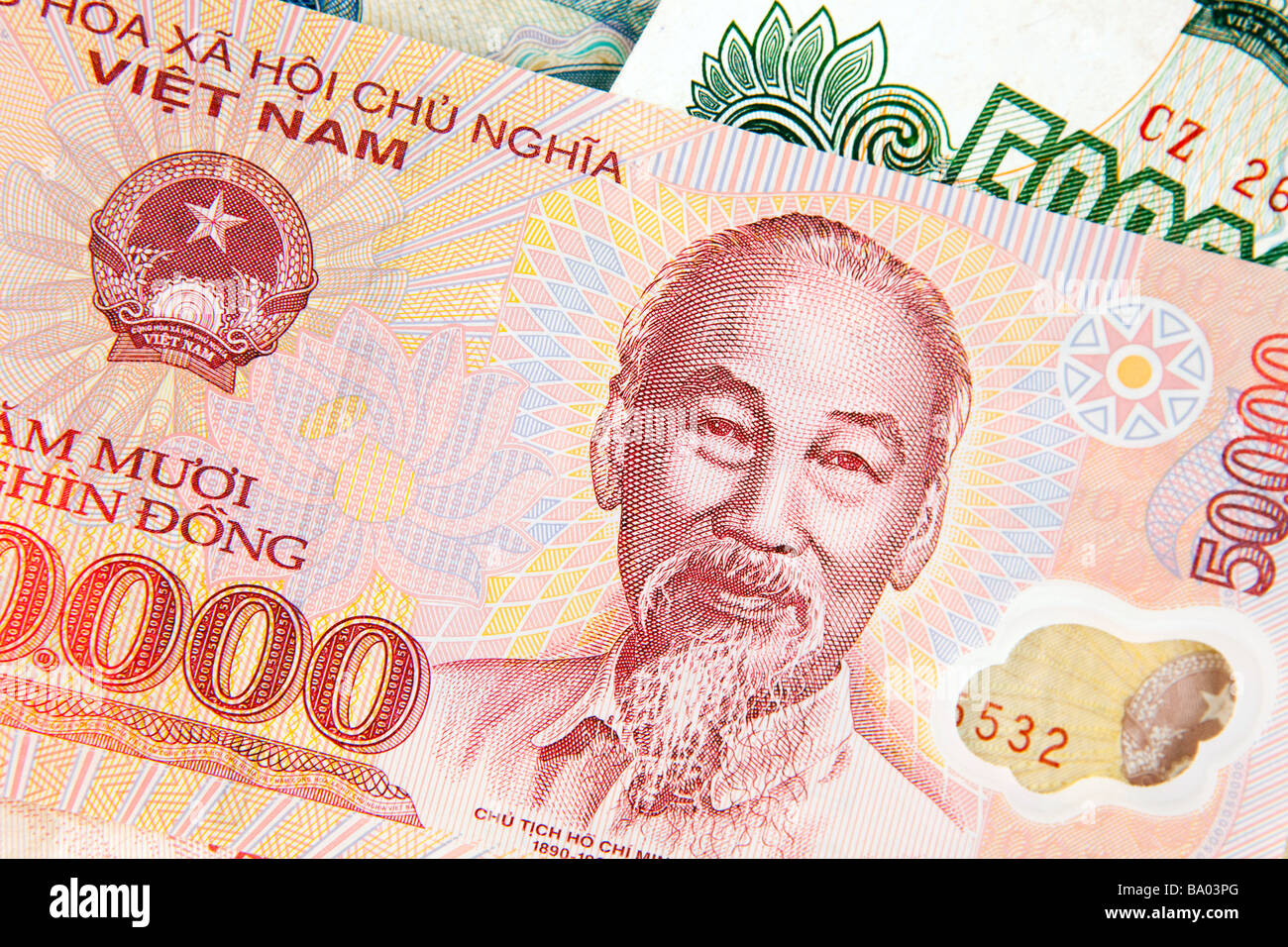 Money Vietnam currency detail of new Vietnamese 50000 dong banknote Stock Photo