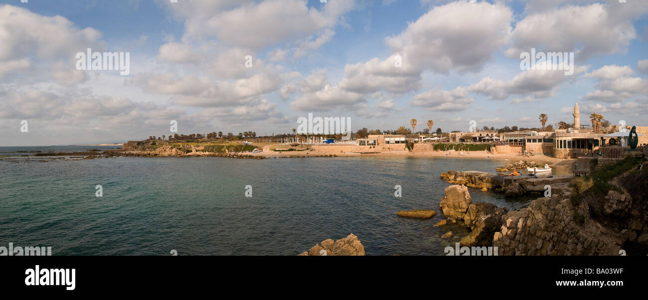 Panoramic view of the seacosat at Caesarea National Park in Israel Stock Photo