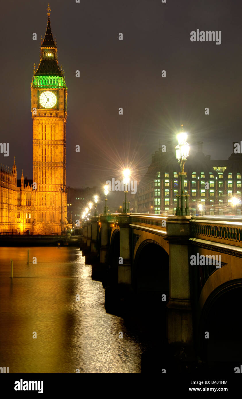 British Houses of Parliament, with Big Ben, at night Stock Photo
