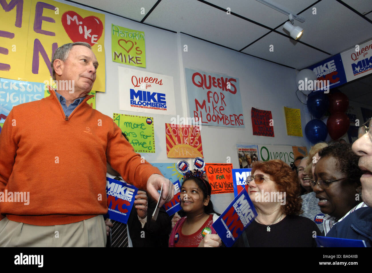 Supporters of NY Mayor Michael Bloomberg at the opening of his Queens campaign office in New York Stock Photo