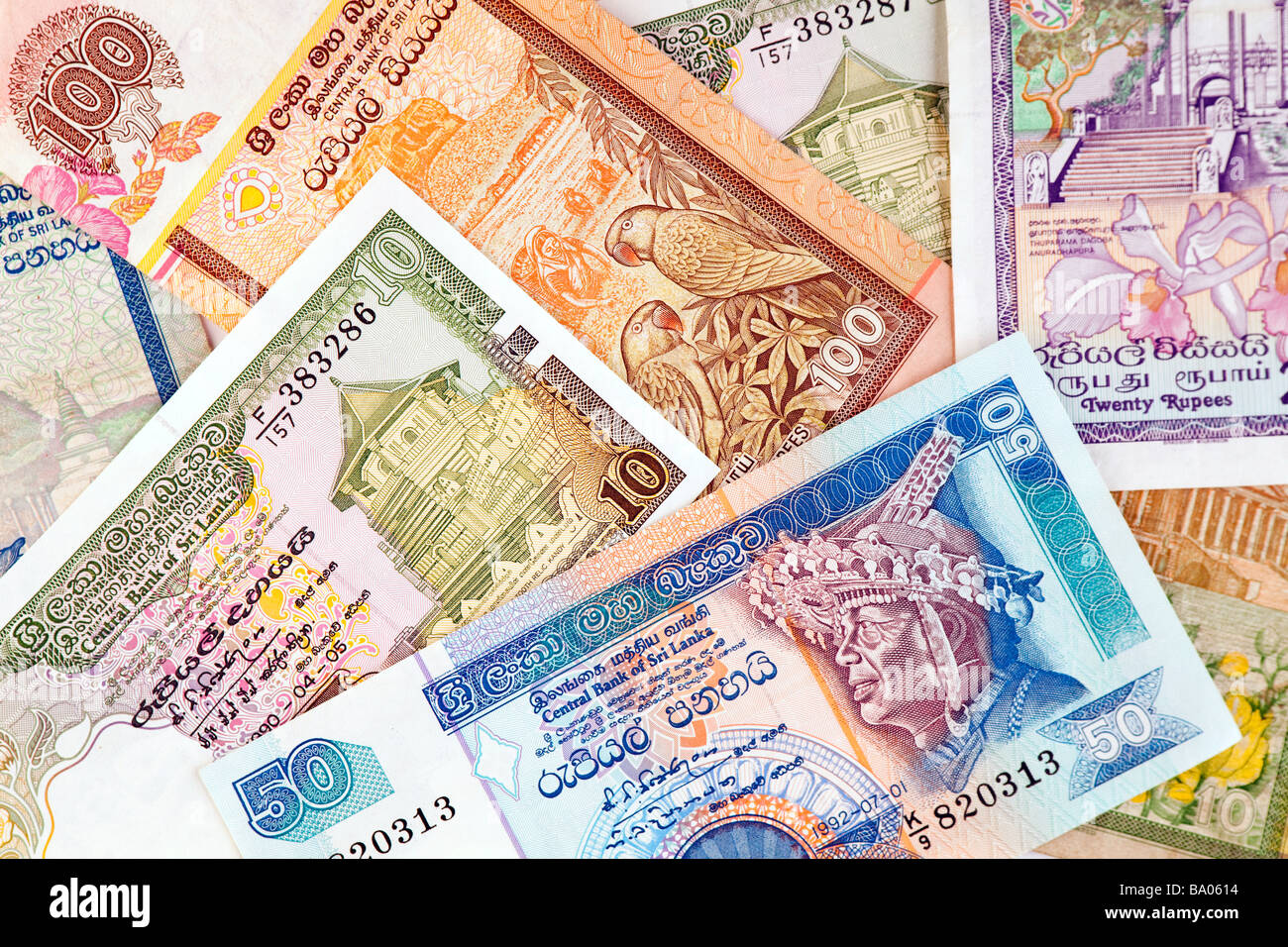 Money currency detail of Sri Lankan banknotes Stock Photo