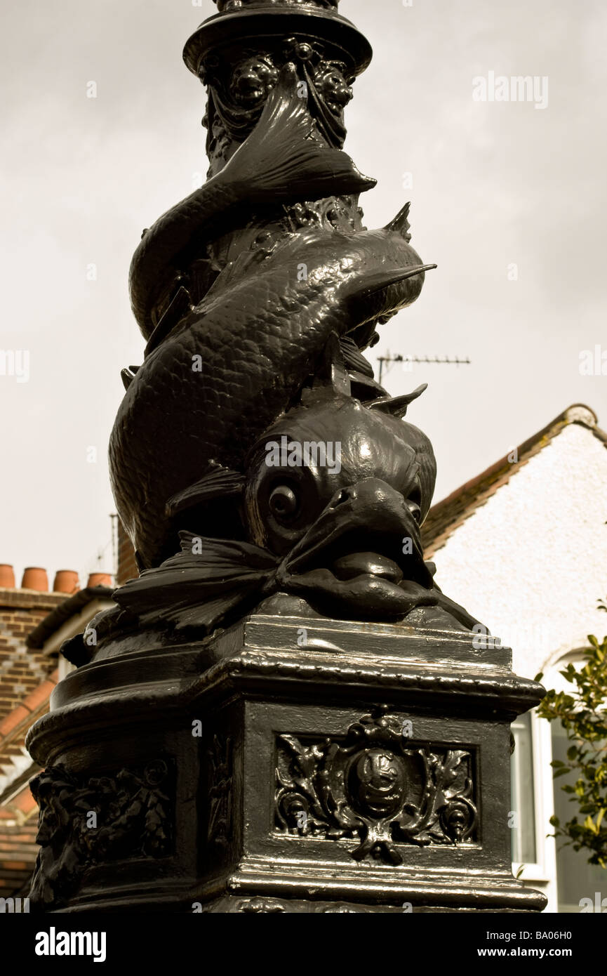 Ornate body of victorian lampost that is part of the bridge on Hornsey Lane Highgate North London. Stock Photo